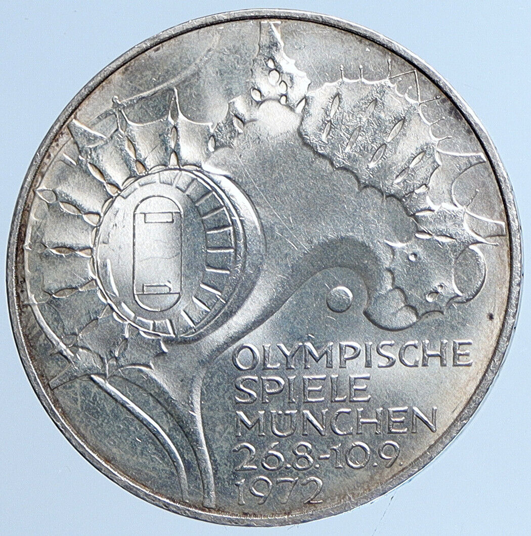 1972 J GERMANY Munich Summer Olympics Schleife Old Silver Coin 10 Mark i113564