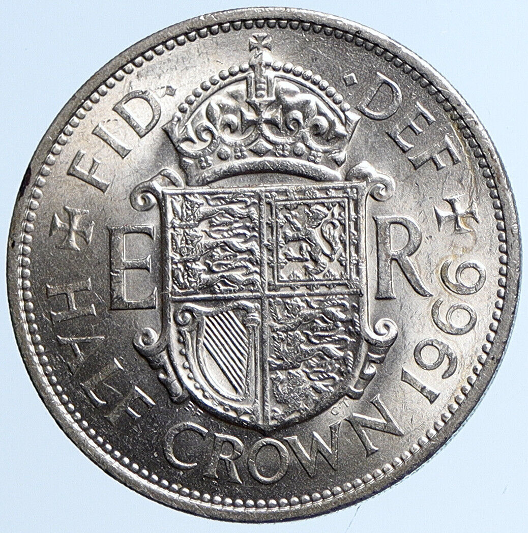 1966 Great Britain QUEEN ELIZABETH II Vintage OLD 1/2 Half Crown Coin i113554