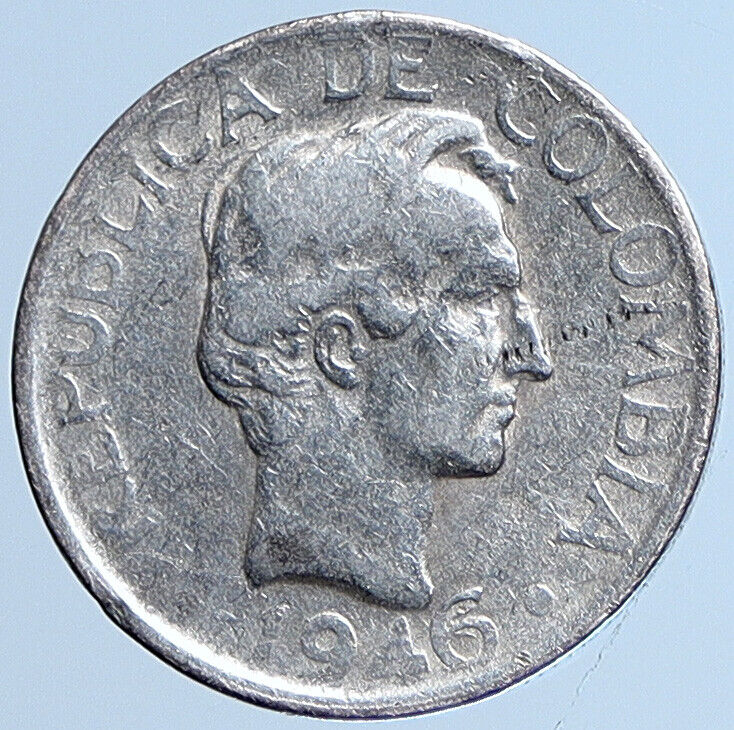 1946 COLUMBIA Simon Bolivar Eagle Shield Genuine Silver 20 Centavos Coin i113572
