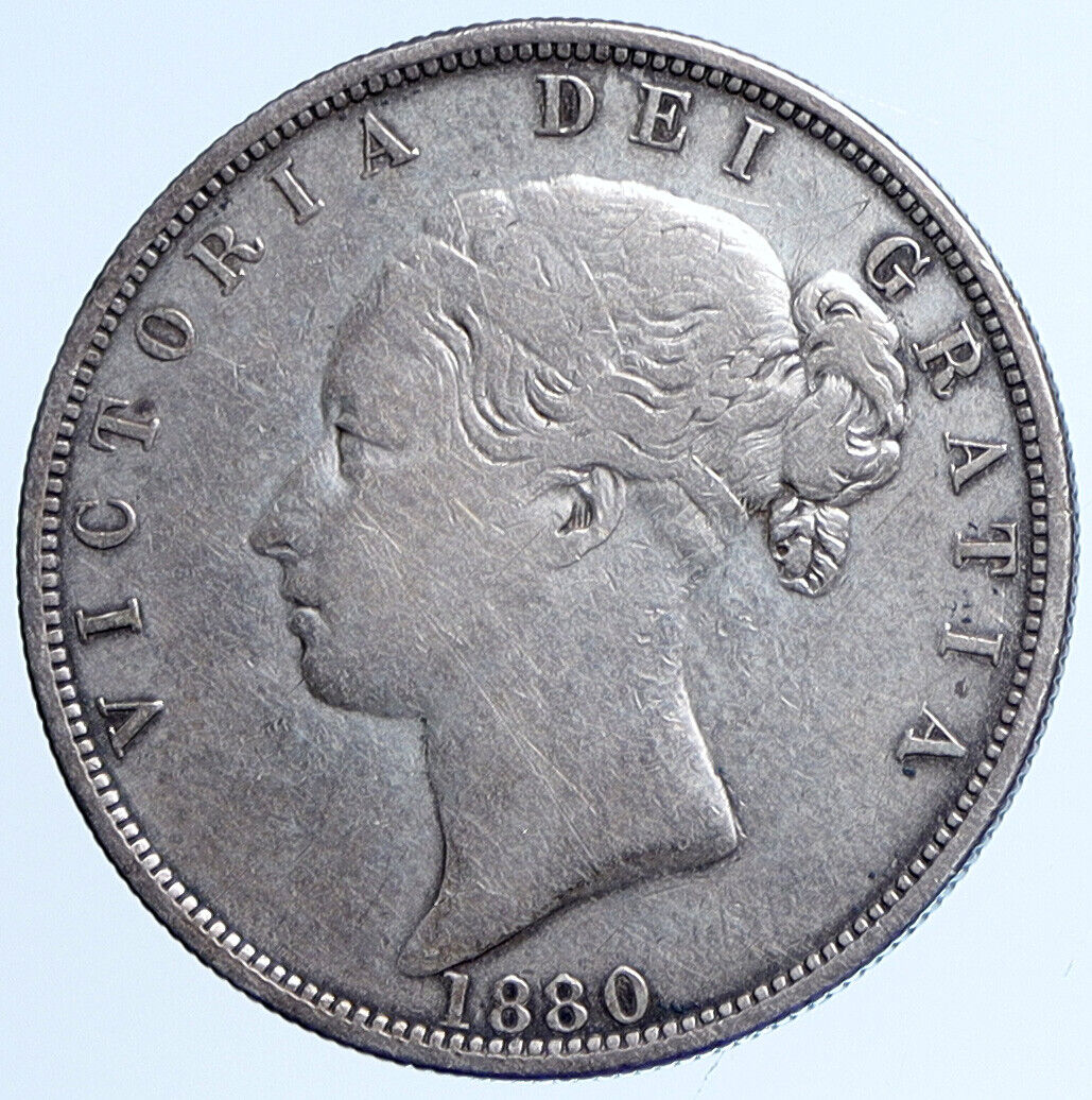 1880 UK Great Britain QUEEN VICTORIA Antique Silver 1/2 Half Crown Coin i113590