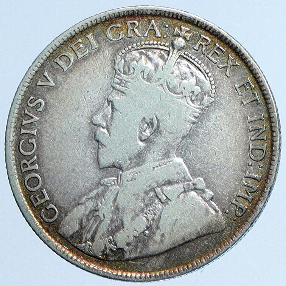 1919 C CANADA Newfoundland UK King George V Antique SILVER 50 CENTS Coin i113586