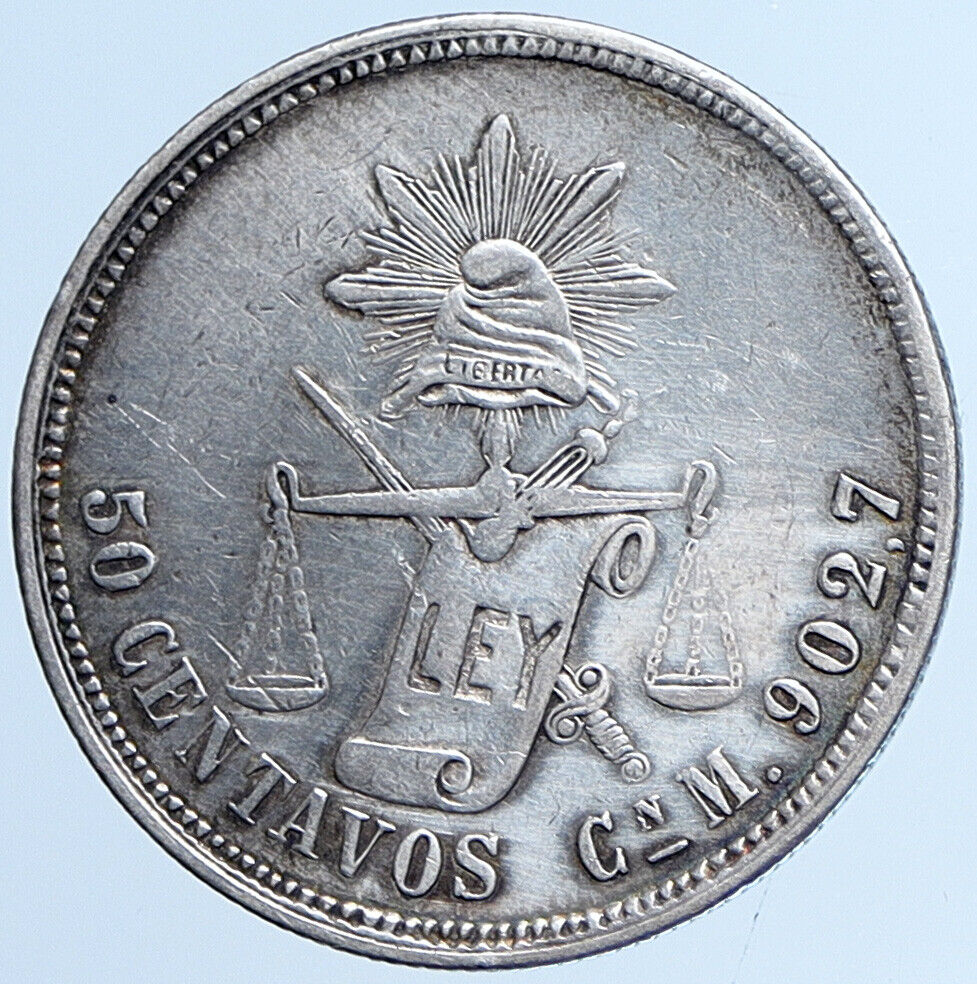 1887 MEXICO Antique SCALES OF JUSTICE Silver 50 Centavos Mexican Coin i113585