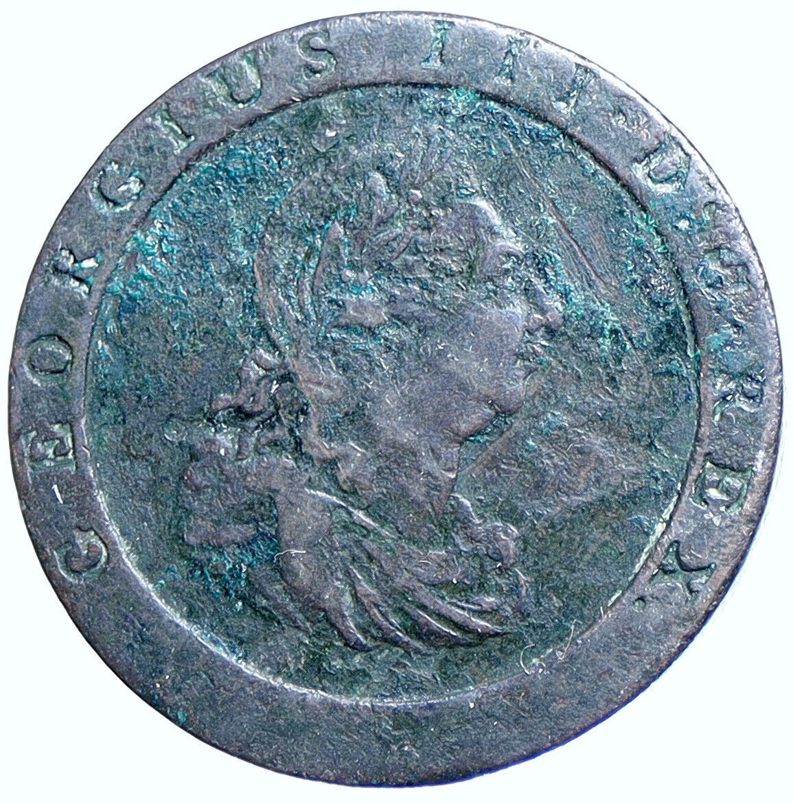 1797 UK Great Britain United Kingdom KING GEORGE III Genuine Penny Coin i113602