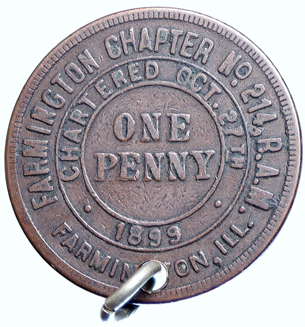 USA FREEMASON Farmington Illinois Lodge No.214 OLD Penny Masonic Token i113600