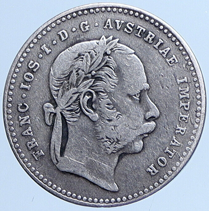 1870 AUSTRIA KING FRANZ JOSEPH I Eagle Antique Silver 20 Kreuzer Coin i113604