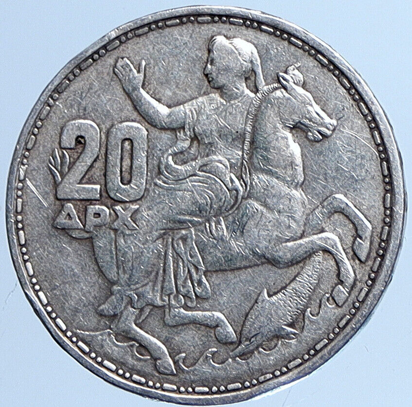 1960 GREECE King PAUL I Old Silver 20 Drachmai Coin SELENE DIANA MOON i113611