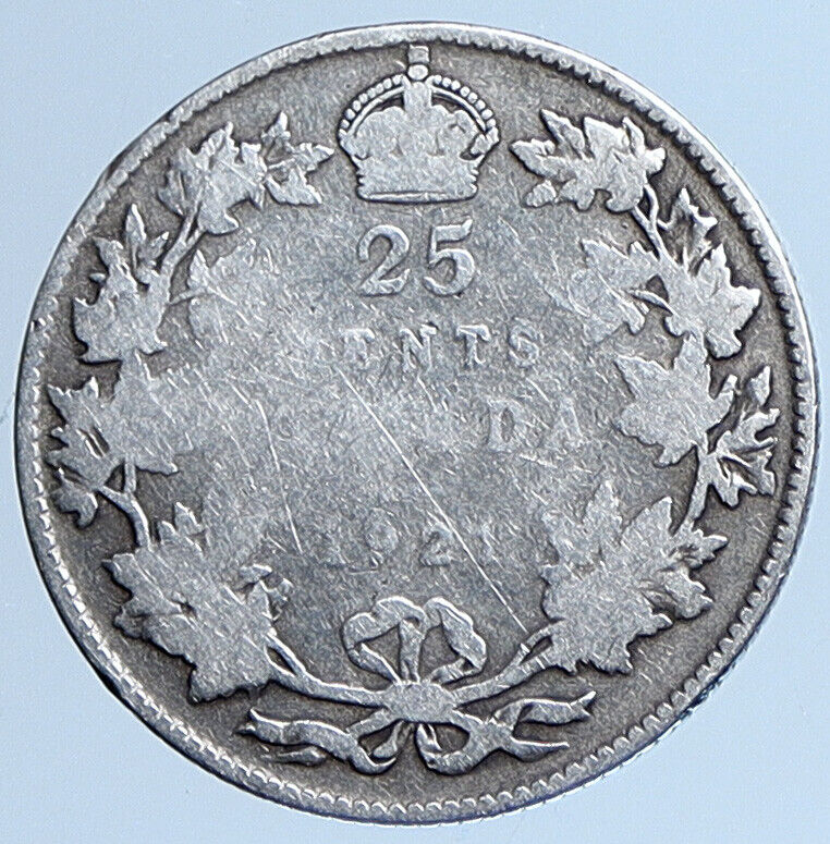 1921 CANADA UK King George V Genuine Antique Old SILVER 25 CENTS Coin i113626