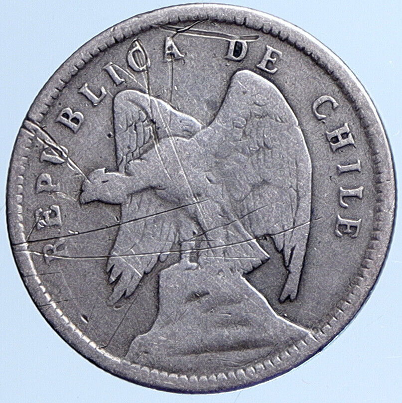 1908 CHILE Condor Bird ANTIQUE South American Silver 40 Centavos Coin i113606