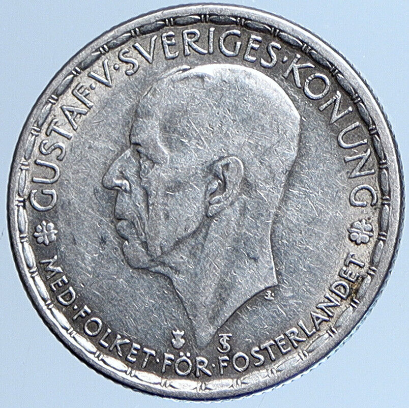 1946 SWEDEN King GUSTAV V ADOLF 1 Krona OLD Silver SWEDISH Vintage Coin i113622