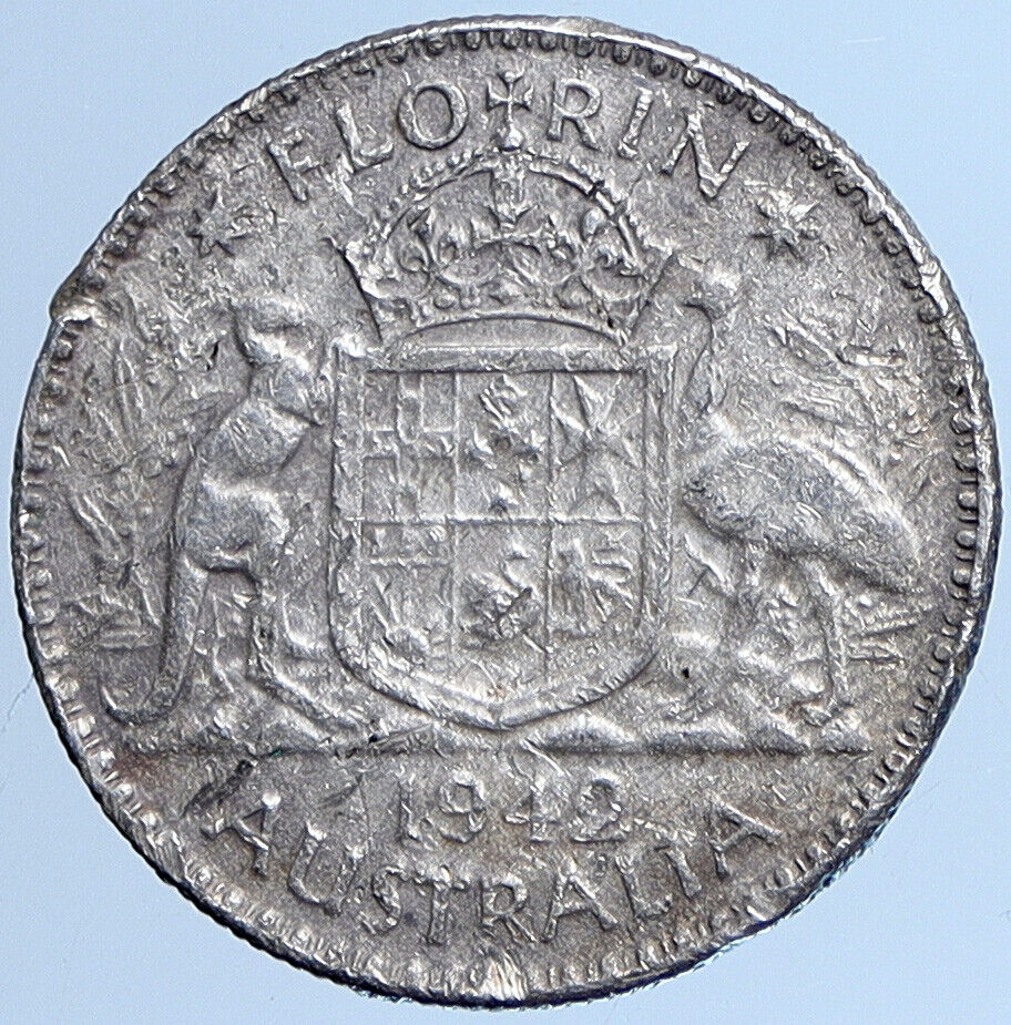 1942 AUSTRALIA UK Large King George VI Kangaroos OLD Silver Florin Coin i113609