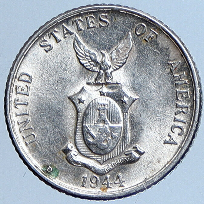 1944 D PHILIPPINES Under US Administration Eagle Silver 20 Centavos Coin i113624