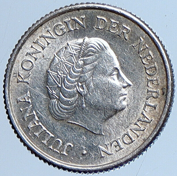 1956 Netherlands QUEEN Juliana SILVER 1/4 Old Gulden Coin of ANTILLES i113625