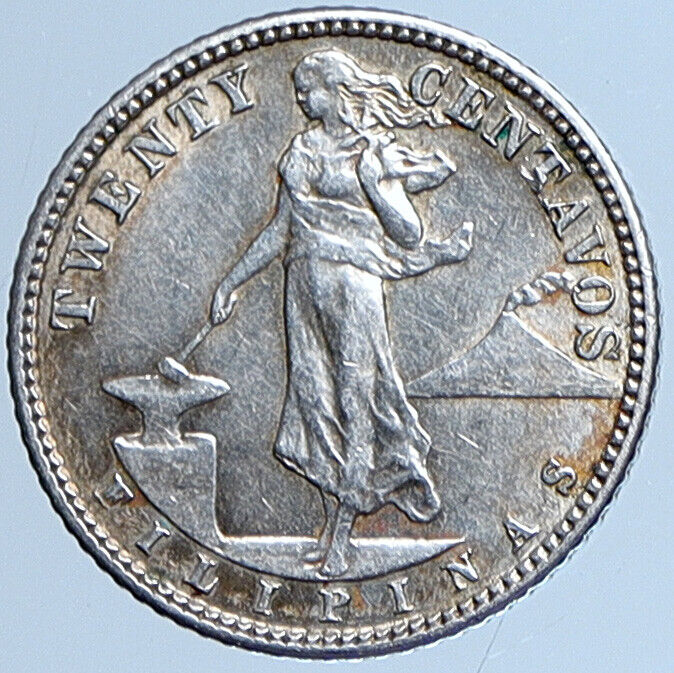 1944 D PHILIPPINES Under US Administration Eagle Silver 20 Centavos Coin i113627
