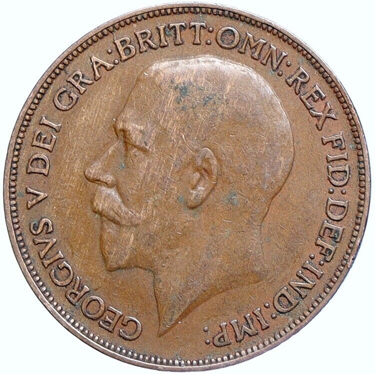 1920 Great Britain United Kingdom UK King GEORGE V Antique Penny Coin i113775