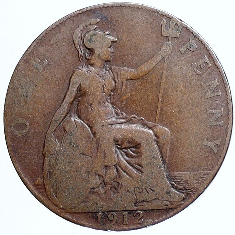1912 Great Britain United Kingdom UK King GEORGE V Antique Penny Coin i113785