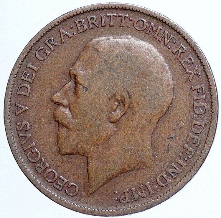 1912 Great Britain United Kingdom UK King GEORGE V Antique Penny Coin i113785