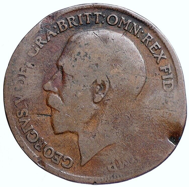 1917 Great Britain United Kingdom UK King GEORGE V Antique Penny Coin i113781