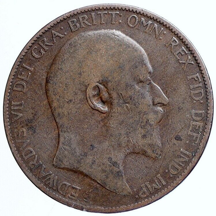 1906 GREAT BRITAIN UK King EDWARD VII UK Genuine OLD Antique Penny Coin i113784
