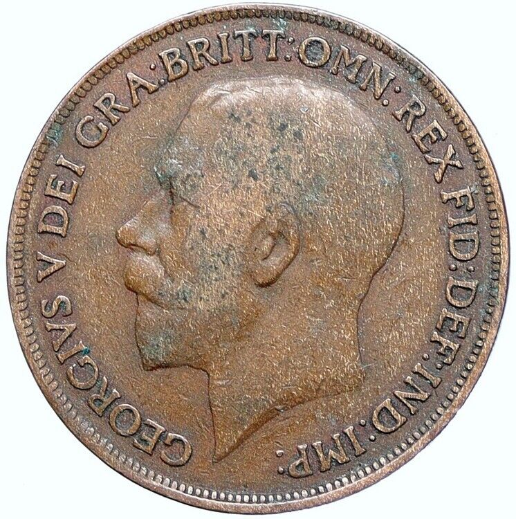 1919 Great Britain United Kingdom UK King GEORGE V Antique Penny Coin i113779