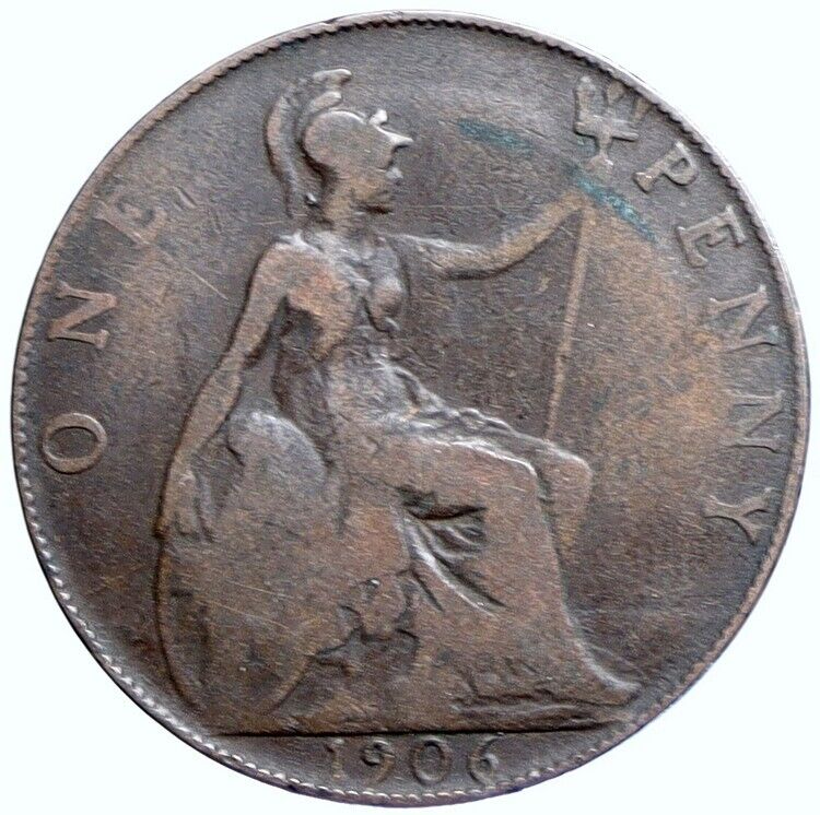 1906 GREAT BRITAIN UK King EDWARD VII UK Genuine OLD Antique Penny Coin i113776