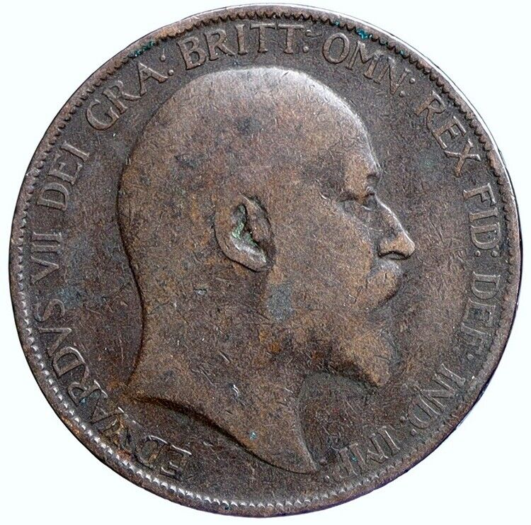 1906 GREAT BRITAIN UK King EDWARD VII UK Genuine OLD Antique Penny Coin i113776