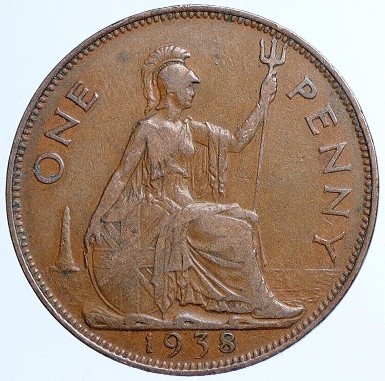 1938 Great Britain UK United Kingdom King George VI VINTAGE 1 Penny Coin i113783