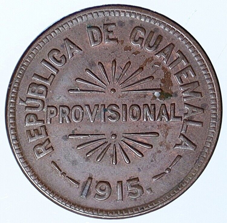 1915 GUATEMALA OLD Antique Genuine Radiant Provisional 25 Centavos Coin i113829