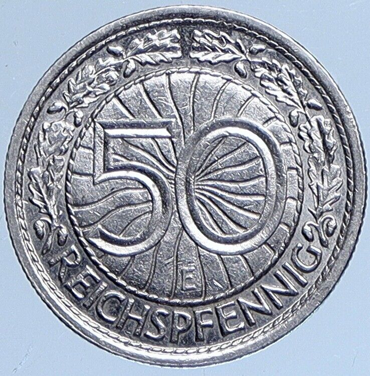 1928 E GERMANY Weimar Republic OLD VINTAGE 50 Pfennig German Coin EAGLE i113831