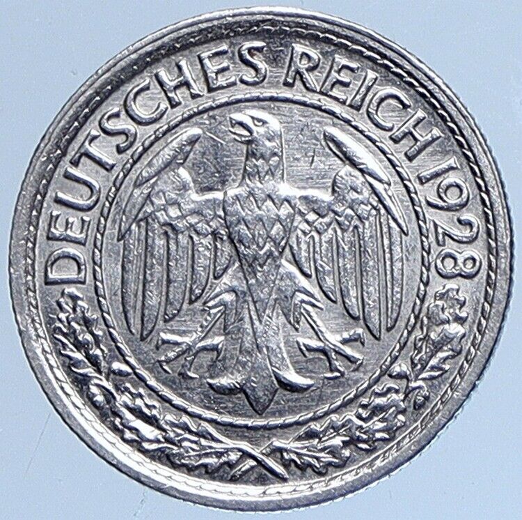 1928 E GERMANY Weimar Republic OLD VINTAGE 50 Pfennig German Coin EAGLE i113831