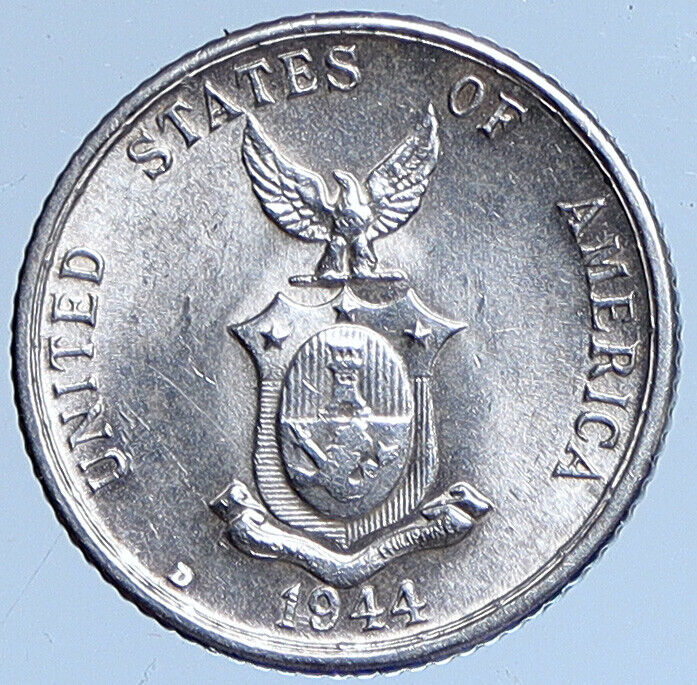 1944 D PHILIPPINES Under US Administration Eagle Silver 20 Centavos Coin i114000