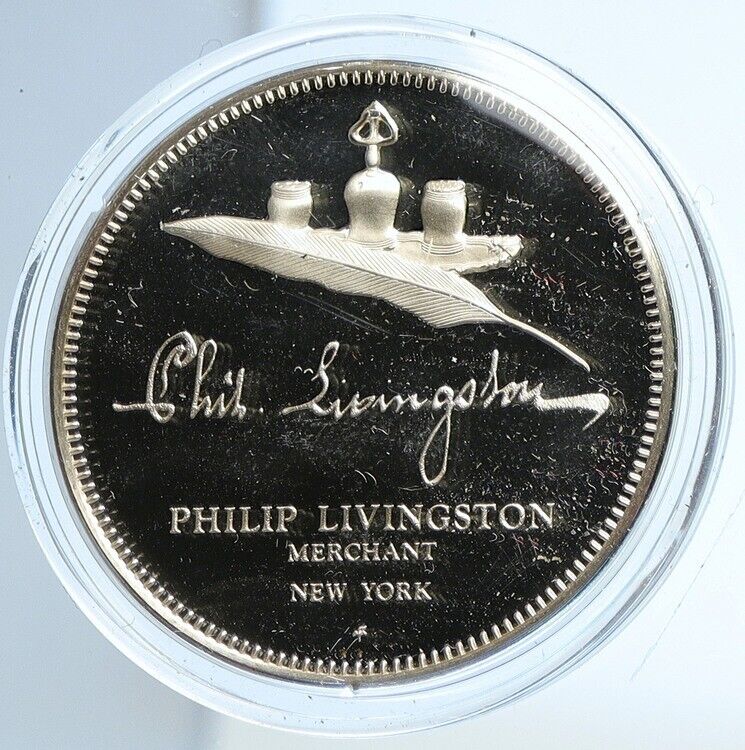 1973 US USA FM Philip Livingston BICENTENNIAL COUNCIL Proof Silver Medal i112964