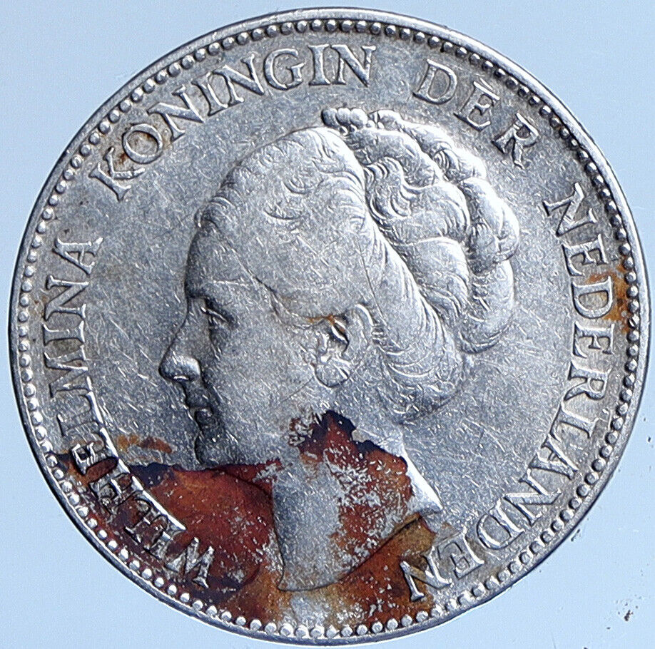 1930 Netherlands Kingdom w Queen WILHELMINA Antique Silver 1 Gulden Coin i114002