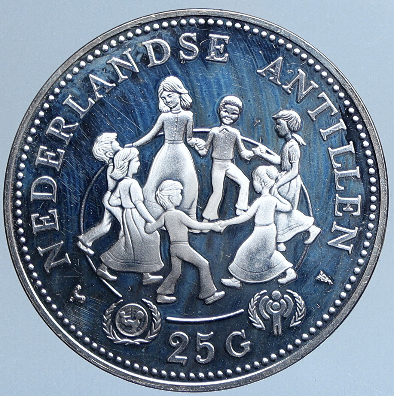 1979 NETHERLANDS ANTILLES Year of the Child Proof Silver 25 Gulden Coin i113894