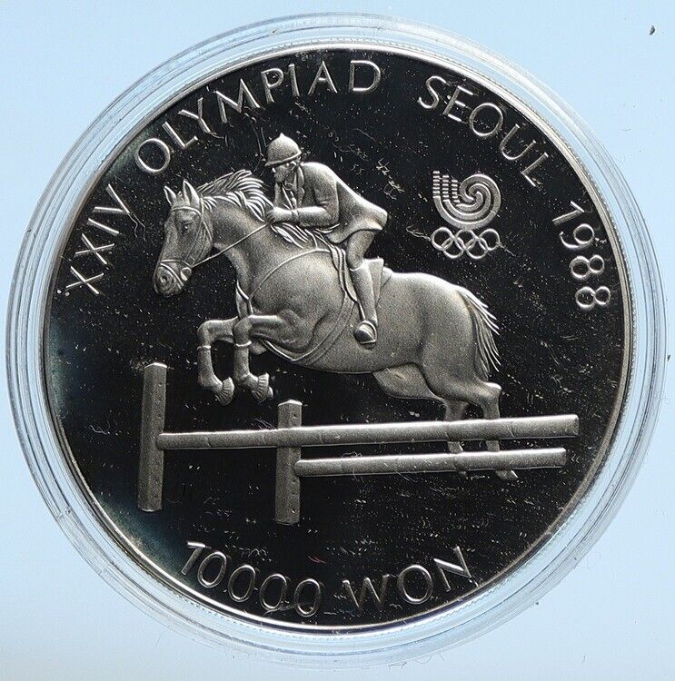 1988 SOUTH KOREA Seoul OLYMPIC GAMES Horses Proof Silver 10000 Won Coin i112973