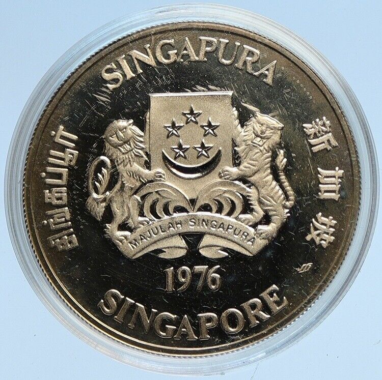 1976 SINGAPORE 10Yr Independence CARGO SHIP Proof Silver 10 Dollars Coin i112975