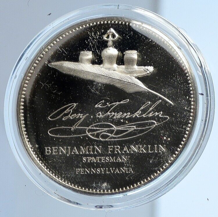 1974 US USA FM Benjamin Franklin BICENTENNIAL COUNCIL Proof Silver Medal i112968