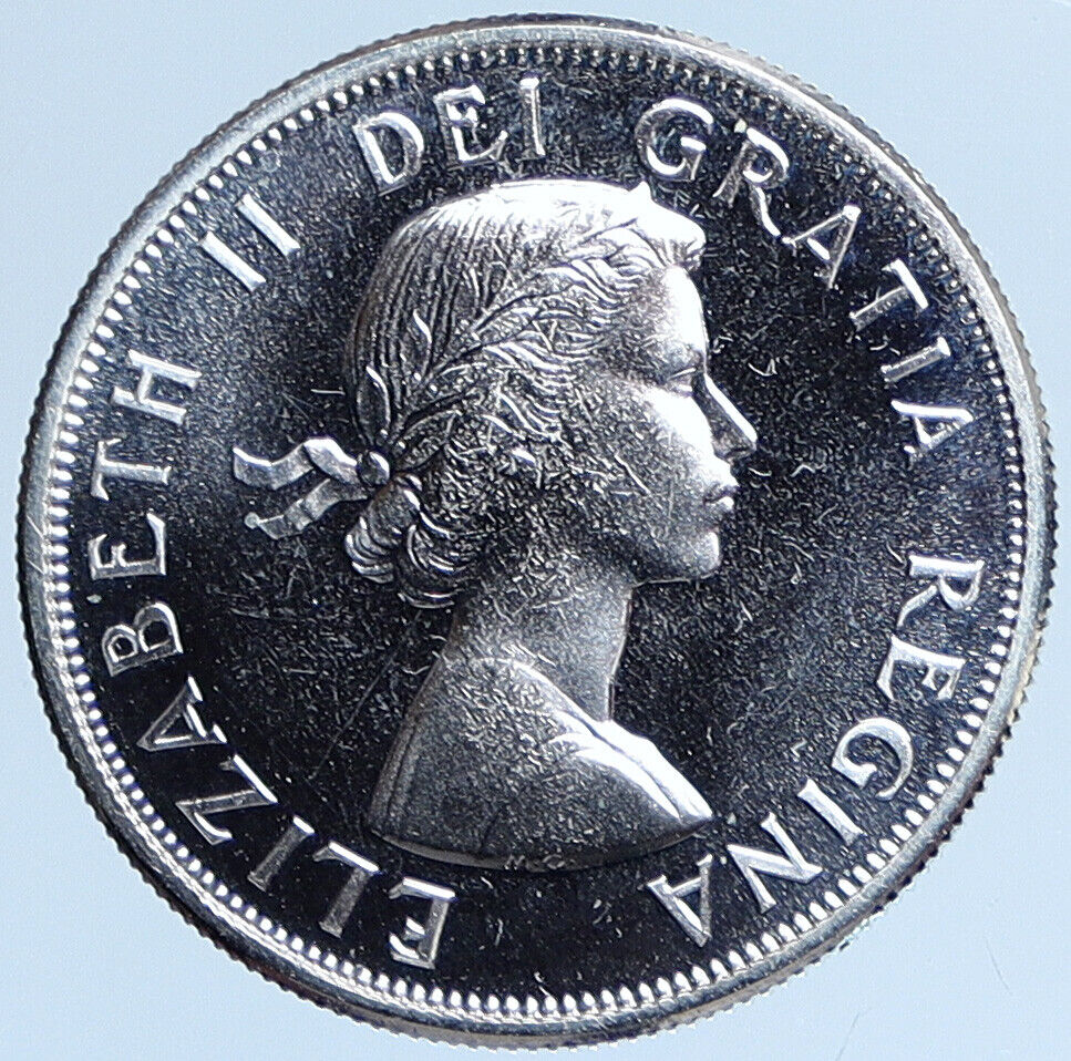 1964 CANADA Queen Elizabeth II Arms Crown VINTAGE SILVER 50 Cents Coin i114037