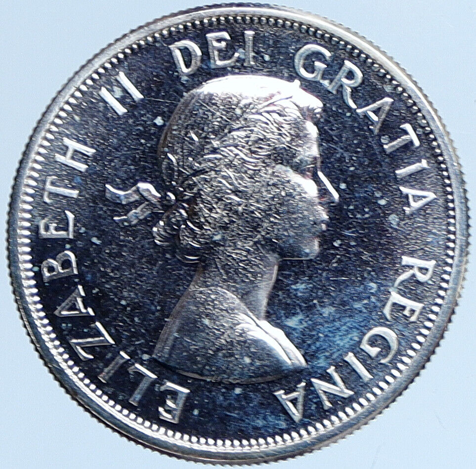 1964 CANADA Queen Elizabeth II Arms Crown VINTAGE SILVER 50 Cents Coin i114029