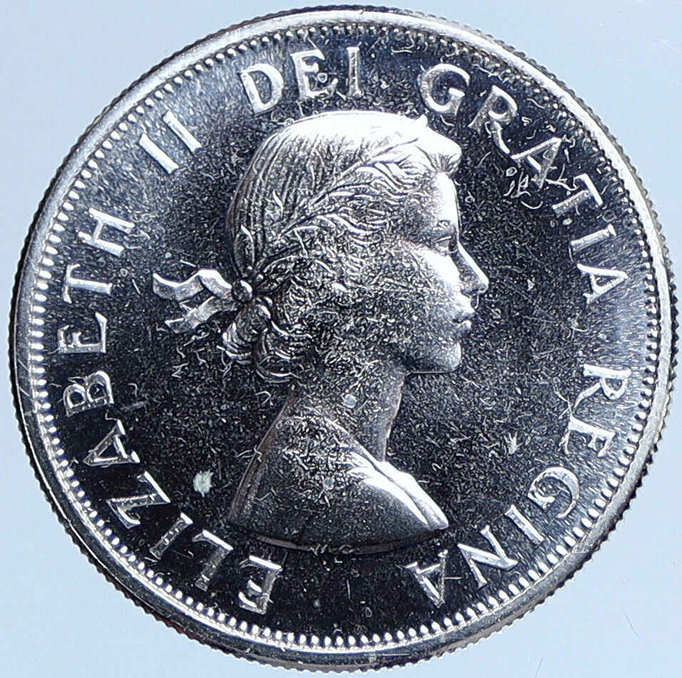 1964 CANADA Queen Elizabeth II Arms Crown VINTAGE SILVER 50 Cents Coin i114030