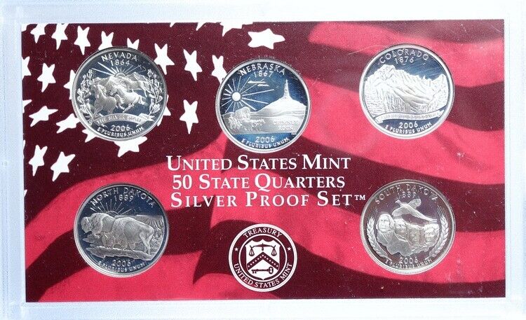 2006 S US State Quarters NEVADA NE CO ND SD Proof Silver 25c 5 Coin SET i114117