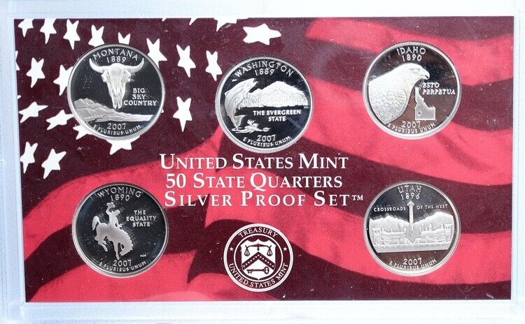 2007 S US State Quarters MT WA ID Wyoming UT Proof Silver 25c 5 Coin SET i114116
