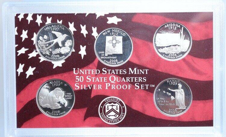 2008 S US State Quarters OK NM AZ AK Hawaii Proof Silver 25c 5 Coin SET i114115