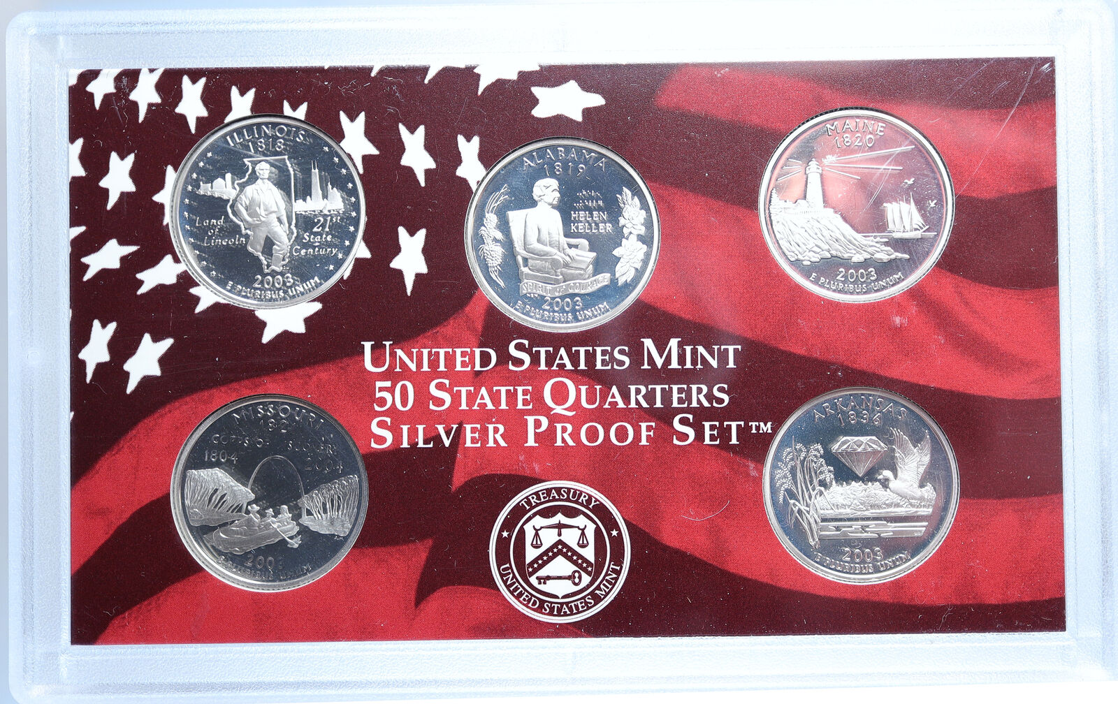 2003 S US IL Alabama MA MI AR State Quarters Proof Silver 25c 5 Coin SET i114120