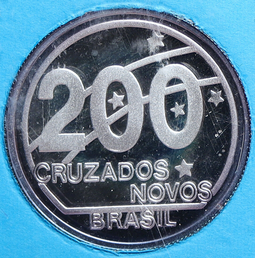 1989 BRAZIL Republic 100Y Proof Silver 200 Cruzados Novos Brazilian Coin i114122