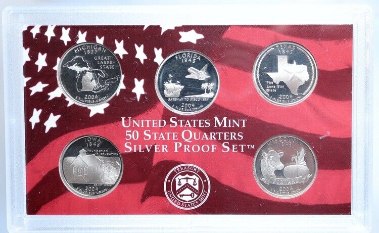 2004 S US State Quarters MI FLORIDA TX IA WI Proof Silver 25c 5 Coin SET i114119