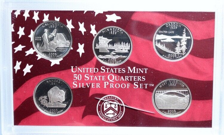 2005 S US State Quarters CA MN OR Kansas WV Proof Silver 25c 5 Coin SET i114118