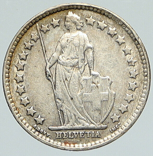 1943 B SWITZERLAND HELVETIA Symbolize SWISS Nation SILVER 1/2 Franc Coin i112211