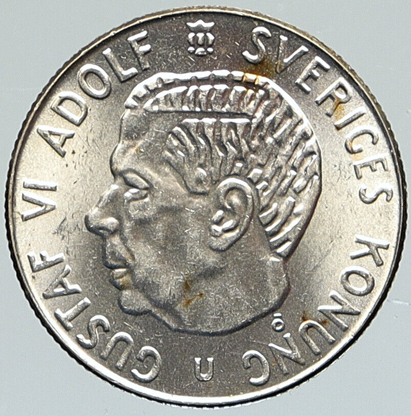 1963 Sweden GUSTAF VI Crowned ARMS Vintage Proof-like Silver Krona Coin i112205