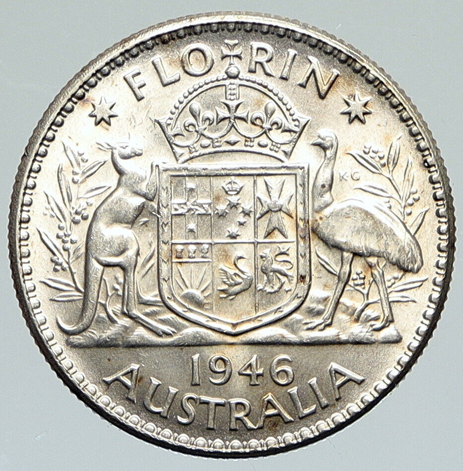 1946 AUSTRALIA UK King George VI Kangaroos Antique Silver Florin Coin i112212