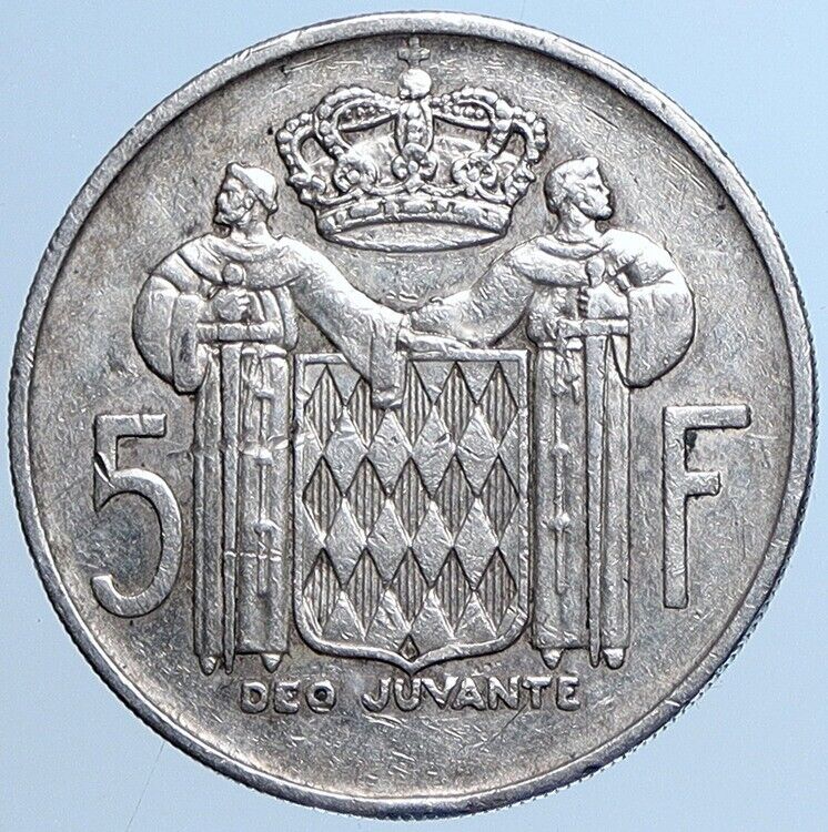 1960 MONACO King Rainier III Crown Antique Genuine Silver 5 Franc Coin i113823